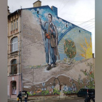 У середмісті Франківська з'явився патріотичний мурал із зображенням Григорія Сковороди